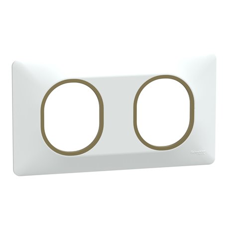 Plaque de finition Ovalis entraxe 71 mm S320704D blanc bague laiton 2 postes horizontal Plaque de finition Ovalis entraxe 71 mm S320704D blanc bague laiton 2 postes horizontal