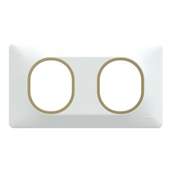 Plaque de finition Ovalis entraxe 71 mm S320704D blanc bague laiton 2 postes horizontal