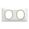 Plaque de finition Ovalis entraxe 71 mm S320704D blanc bague laiton 2 postes horizontal