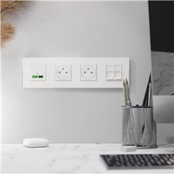 Plaque de finition Unica Deco Subtile NU600840 Blanc liseré argent 4 postes