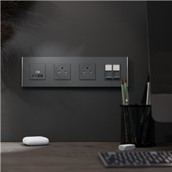 Plaque de finition Unica Deco Subtile NU600843 Anthracite liseré argent 4 postes