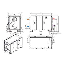 VMC double flux RHE Horizontal accès droit Avec batterie eau chaude 1300 m3/h