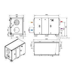 VMC double flux RHE Horizontal accès droit Avec batterie eau chaude 4500 m3/h