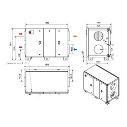 VMC double flux RHE Horizontal accès gauche Avec batterie électrique 4500 m3/h