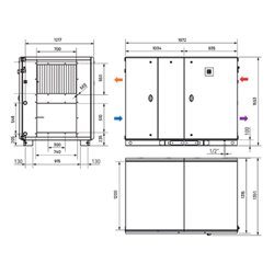VMC double flux RHE Horizontal accès droit Avec batterie eau chaude 6000 m3/h