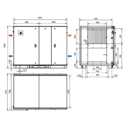 VMC double flux RHE Horizontal accès gauche Avec batterie à eau réversible 6000 m3/h