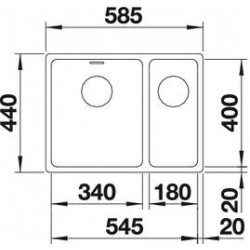 Evier Andano 340/180-U 585x440 mm Manuel Grande cuve à gauche Inox 522979