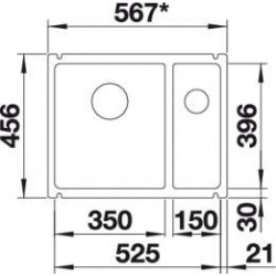 Evier Subline 350/150-U 567x456 mm Blanc Cristal PuraPlus 523741