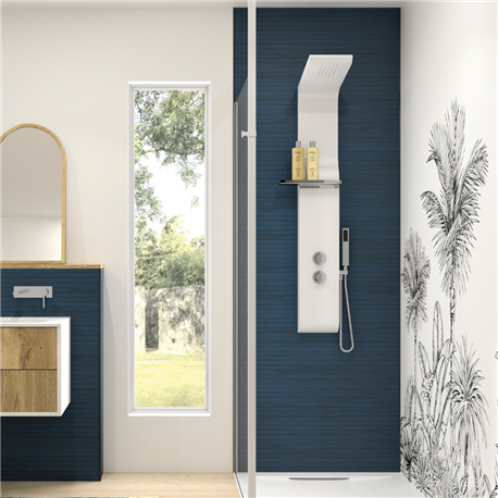 Panneau de douche Kinewall Design 125x202 cm Teck horizon bleu outremer Panneau de douche Kinewall Design 125x202 cm Teck horizon bleu outremer