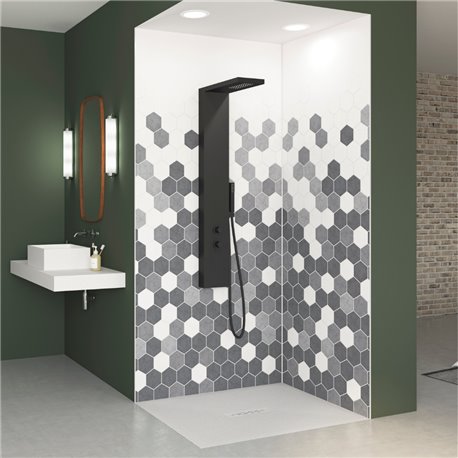 Panneau de douche Kinewall Design 125x202 cm Tomette camaïeu gris Panneau de douche Kinewall Design 125x202 cm Tomette camaïeu gris