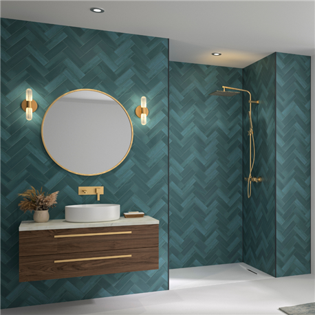 Panneau de douche Kinewall Design 125x202 cm Zellige lagon chevrons
