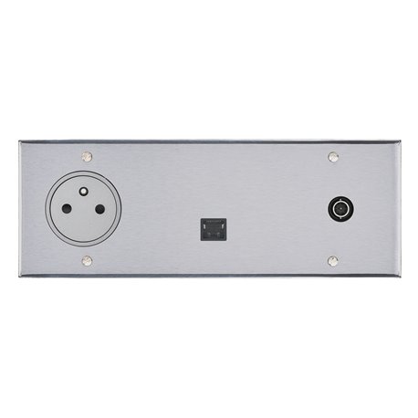 Prise de courant 2P+T, RJ45 et TV 16A acier brossé Art d'Arnould univers Mémoire 67137