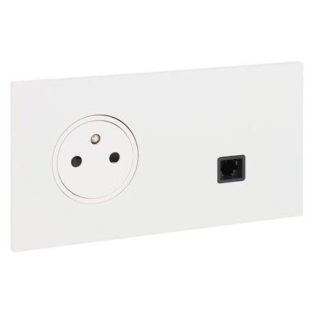 Prise de courant 2P+T et prise RJ45 blanc satin Art d'Arnould univers Epure 67938