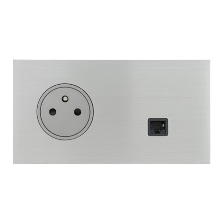 Prise de courant 2P+T et prise RJ45 acier brossé Art d'Arnould univers Epure 67438