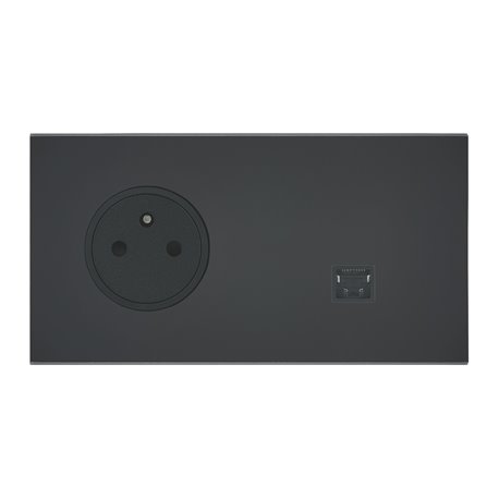Prise de courant 2P+T et prise RJ45 noir mat Art d'Arnould univers Epure 67838