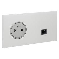 Prise de courant 2P+T et prise RJ45 acier satin Art d'Arnould univers Epure 67538