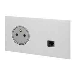Prise de courant 2P+T et prise RJ45 acier satin Art d'Arnould univers Epure 67538
