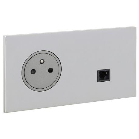 Prise de courant 2P+T et prise RJ45 acier miroir Art d'Arnould univers Epure 67638