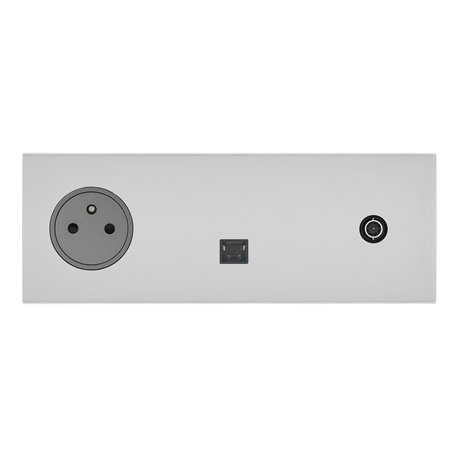Prise de courant 2P+T, RJ45 et TV 16A acier satin Art d'Arnould univers Epure 67537
