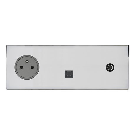 Prise de courant 2P+T, RJ45 et TV 16A acier miroir Art d'Arnould univers Epure 67637 Prise de courant 2P+T, RJ45 et TV 16A acier miroir Art d'Arnould univers Epure 67637