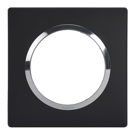 Plaque carrée Dooxie 1 poste finition noir bague chrome 600895 Plaque carrée Dooxie 1 poste finition noir bague chrome 600895