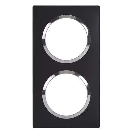 Plaque carrée Dooxie 2 postes finition noir bague chrome 600896