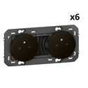 Lot de 6 doubles prises de courant 2P+T Surface Dooxie 16A précâblées noir 095278