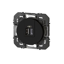 Double chargeur USB 1 Type-A + 1 Type-C Dooxie 3A noir mat 600549