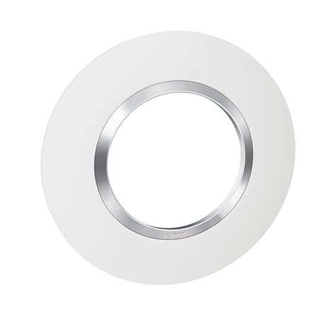 Plaque ronde Dooxie 1 poste blanc mat avec bague chromée 600973 Plaque ronde Dooxie 1 poste blanc mat avec bague chromée 600973