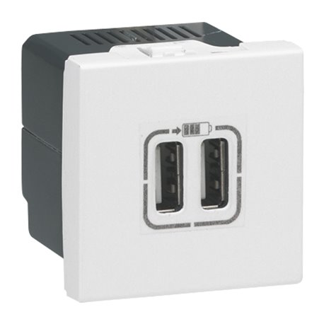 Chargeur 2 USB Type-A 2,4A 5V 12W Mosaic 2 modules 230V blanc 077594