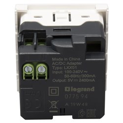 Chargeur 2 USB Type-A 2,4A 5V 12W Mosaic 2 modules 230V blanc 077594
