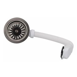 Bonde et vidage évier inox 90 mm 0204123 avec trop-plein, panier manuel