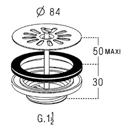 Bonde et vidage évier inox 60 mm 0501004 à grille