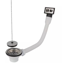 Bonde et vidage évier inox 60 mm 0204601 avec trop-plein, bouchon chaînette