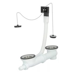 Bonde et vidage évier inox 50 mm 0204310 avec trop-plein, sans siphon bouchon chaînette, 2 cuves