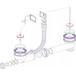 Bonde et vidage évier inox 50 mm 0204310 avec trop-plein, sans siphon bouchon chaînette, 2 cuves