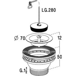 Bonde et vidage évier inox 50 mm 0204014  bouchon chaînette, 1 cuve 