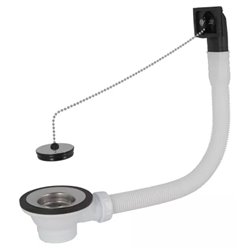 Bonde et vidage évier inox 50 mm 0204015 avec trop-plein, bouchon chaînette, 1 cuve 