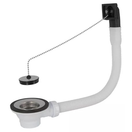 Bonde et vidage évier inox 50 mm 0204015 avec trop-plein, bouchon chaînette, 1 cuve 