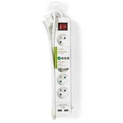 Bloc multiprise 5 prises 2 pôles + terre et 2 USB-E EXSO515UESWT