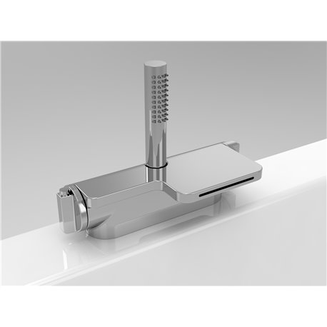 Mitigeur thermostatique avec douchette, inverseur et cascade de remplissage chromé Mitigeur thermostatique avec douchette, inverseur et cascade de remplissage chromé