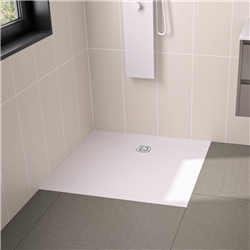 Receveur de douche Kineone 80x80 cm blanc, texture granit avec grille assortie