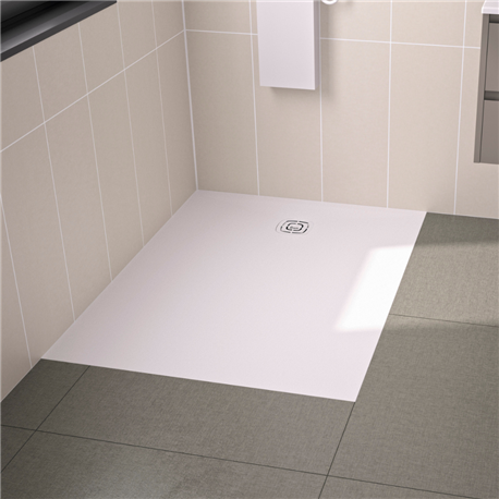 Receveur de douche Kineone 120x70 cm blanc, texture granit avec grille assortie Receveur de douche Kineone 120x70 cm blanc, texture granit avec grille assortie