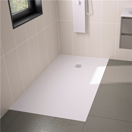 Receveur de douche Kineone 140x70 cm blanc, texture granit avec grille assortie Receveur de douche Kineone 140x70 cm blanc, texture granit avec grille assortie