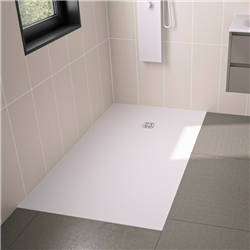 Receveur de douche Kineone 140x80 cm blanc, texture granit avec grille assortie