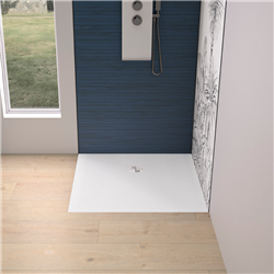 Receveur de douche Kinemoon Evo 80x80 cm blanc, texture pierre lunaire avec grille et bonde