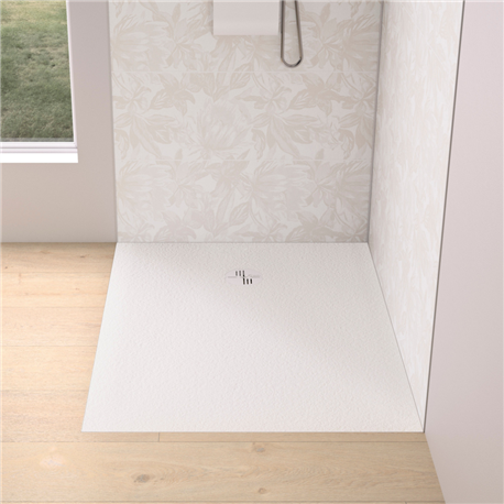 Receveur de douche Kinemoon Evo 100x70 cm blanc, texture pierre lunaire avec grille et bonde Receveur de douche Kinemoon Evo 100x70 cm blanc, texture pierre lunaire avec grille et bonde