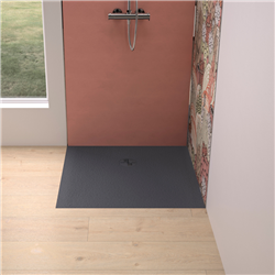 Receveur de douche Kinemoon Evo 80x80 cm gris anthracite, texture pierre lunaire avec grille et bonde