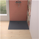Receveur de douche Kinemoon Evo 80x80 cm gris anthracite, texture pierre lunaire avec grille et bonde