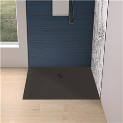 Receveur de douche Kinemoon Evo 80x80 cm noir, texture pierre lunaire avec grille et bonde
